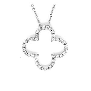 14K White Gold Floral Necklace with 36 Diamonds, 16+ 2"